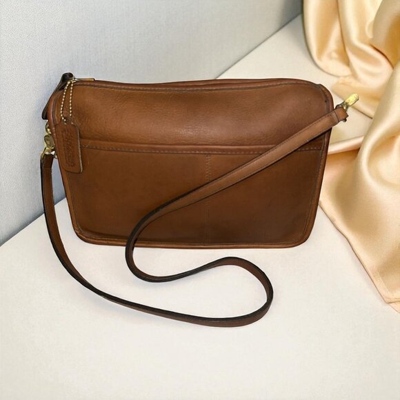 VTG Coach Companion Bag 9300 British Tan Leather Brass 80s NYC Anchor Stamp +Tag - Picture 1 of 10